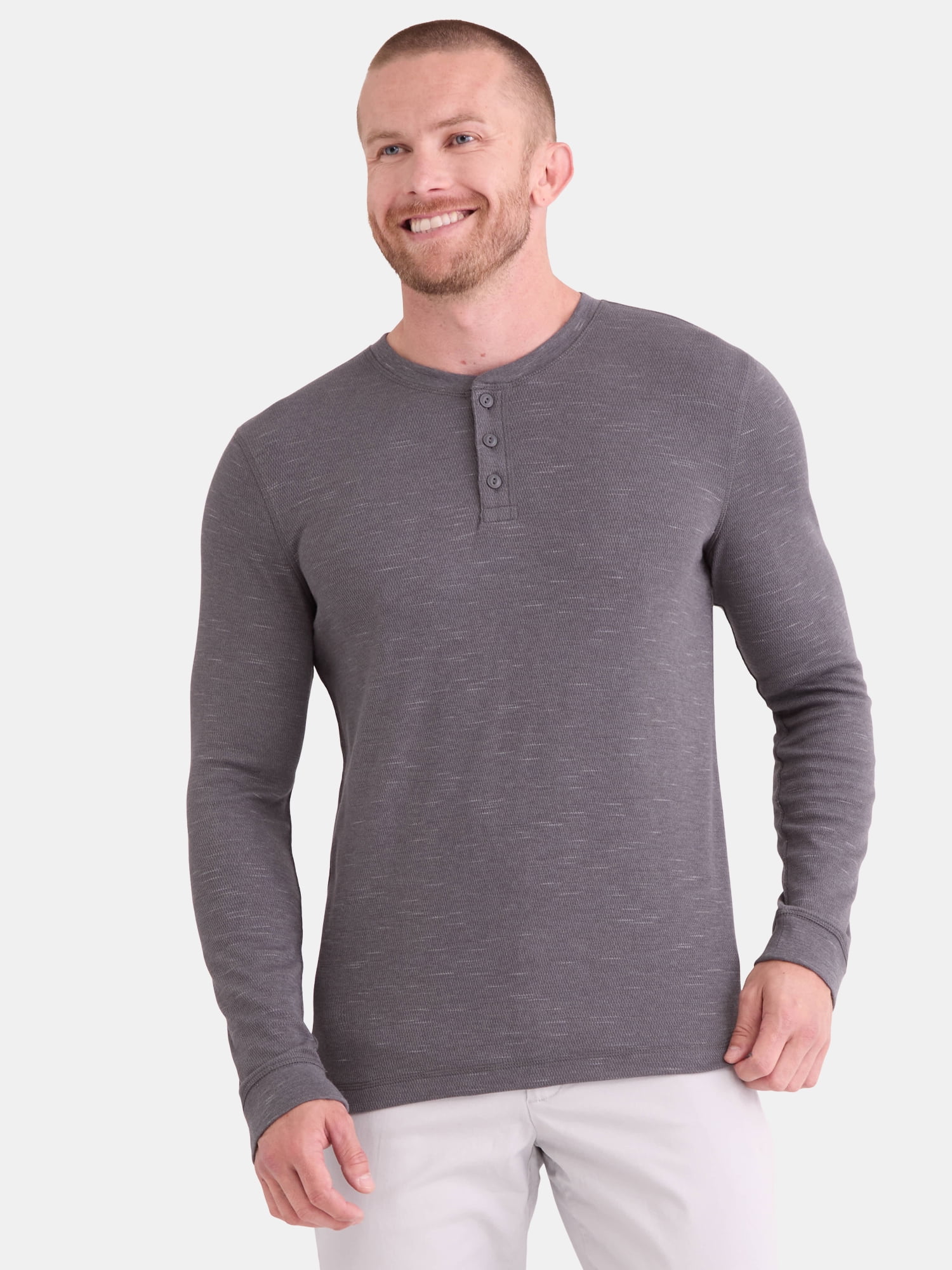 George Men's Relaxed Fit Thermal Henley Shirt with Long Sleeves