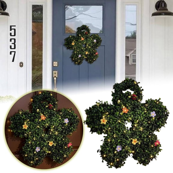 GeBuSn 15.74in/40cm Luminous Flower Wreath Door Hanging Door Hanging Girl Next Door Garden Indoor And Outdoor Decoration (with Light String Without Battery)