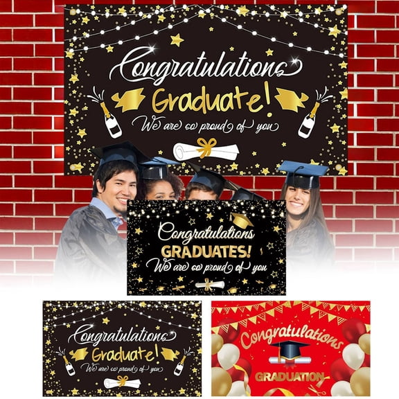 GeBuSn 150x90cm Graduation Season Banner With Golden And Graduation Caps Border,Graduation Party Hanging And Banners (C)