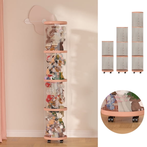 GeBuSn 2 Layer Stuffed Animal Storage Tube Stuffed Animal Organizer Transparent Doll Storage Bedroom Stuffed Animal Tube Storage Tower Rotation Vertical Toy Storage Tube With Wheels (A)