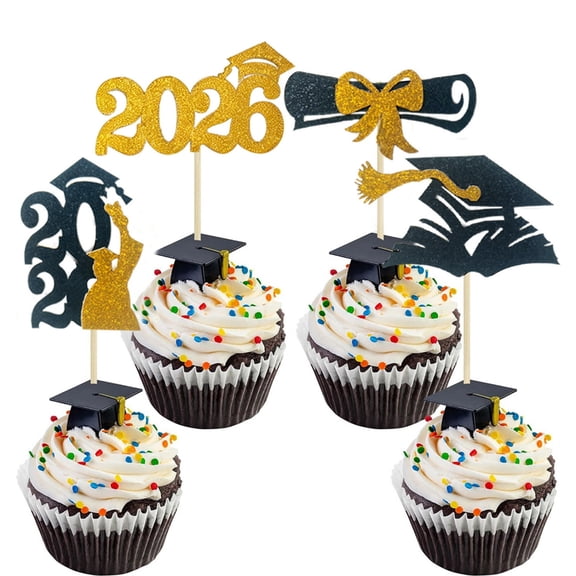 GeBuSn 2026 Graduation Cake Toppers - 24PCS Graduations Cap Diploma Congrats Grad Cake Decorations for 2026 High School College Senior Graduation Supplies (G)