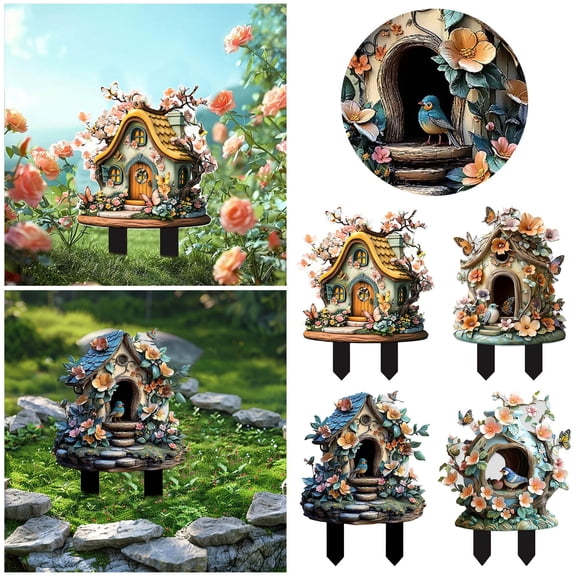 GeBuSn 24X30cm Bird Garden Stake,Cute Acrylic Bird Garden Stake,3D Flat Acrylic Yard Art Decoration Stake Sign For Indoor Outdoor Potted Flowers Stick Patio (A)