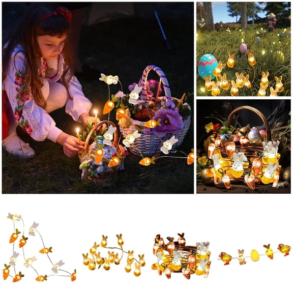 GeBuSn 2m/6.56ft LED Copper Wire Shape Lamp Easter Carrot Rabbit Chick Glowing Light String Decoration Lamp Copper Wire Light String Colored (D)
