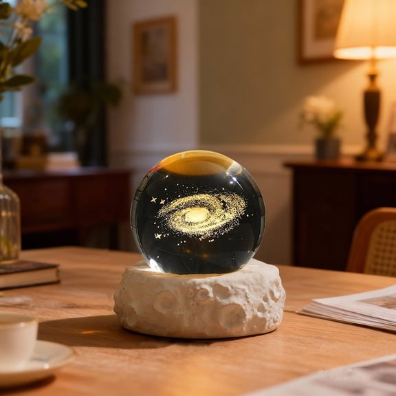 GeBuSn 3D Crystal Night Light Crystal Night Light With USB Power 3 Color Modes Moon Themed Desktop For Birthday Valentine's Day Home Bedroom (D)