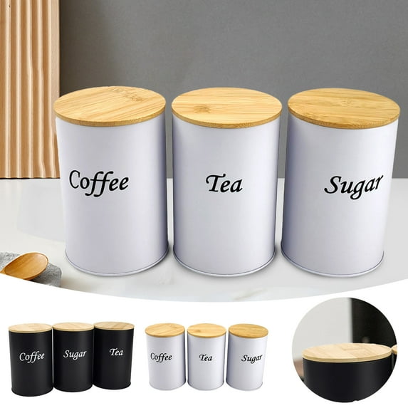 GeBuSn 3pcs Coffee Tea Container Set Metal Vintage Kitchen Jar Set With Airtight Lids Food Storage Container Jars For Kitchen Countertops Farmhouse Kitchen Home (White)