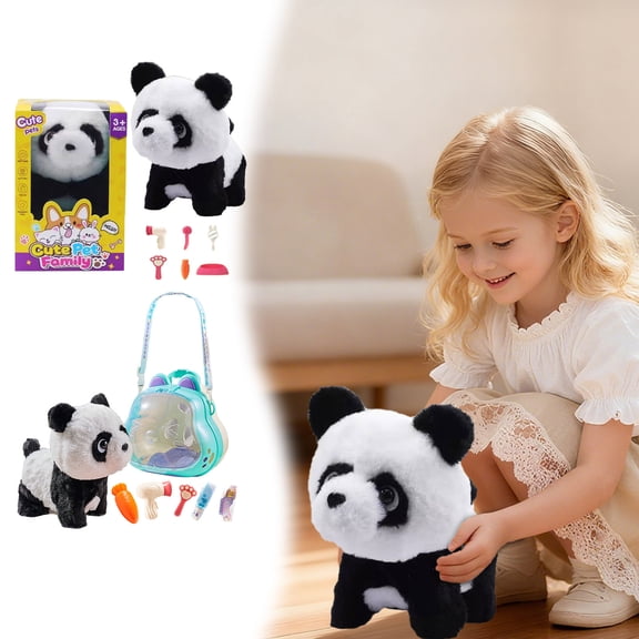 GeBuSn 6pcs Robot Panda Robot Cat Rabbit That Like A Real Cat Walking Barking Tail Wagging Smart Realistic Panda Robotic That Like A Real Cat Birthday Present Christmas Easter Present (A)