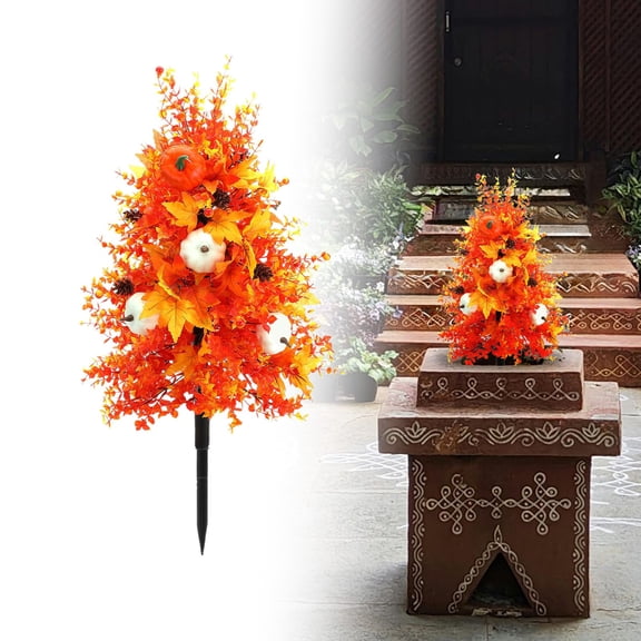 GeBuSn 75cm/29.53in For Outdoor Fall Themed Garden Stakes With Ground Realistic Faux Flowers For Yard Patio And Cemetery Decorations (Orange)