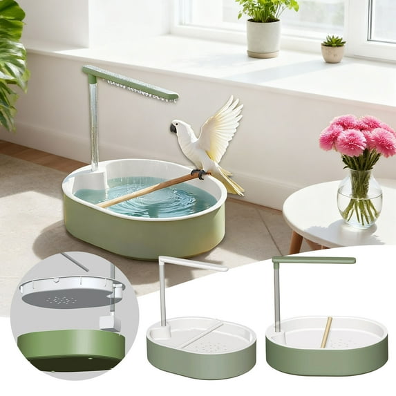 GeBuSn Automatic Bird Bath For Parrots With Rain Showers And Water System (Green)