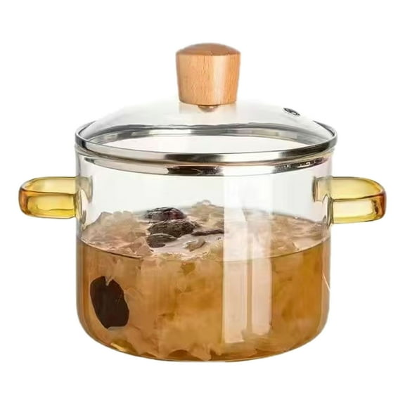 GeBuSn Clear Pots 1.6L Or 2.3L Heat Borosilicate Glass Pot For Cooking Simmer Pot With Lid And Handle For Soup Milk Porridge Pasta Glass Pot On Stove,Easy Cleaning, Cooking Option (1.6L,Yellow)