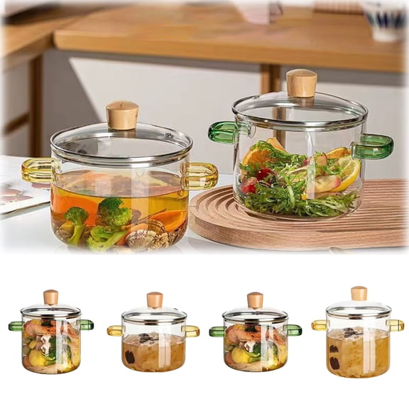 GeBuSn Clear Pots 1.6L Or 2.3L Heat Borosilicate Glass Pot For Cooking Simmer Pot With Lid And Handle For Soup Milk Porridge Pasta Glass Pot On Stove，Easy Cleaning， Cooking Option (1.6L,Green)