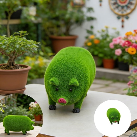 GeBuSn Country Style Flocked Pig Figurine Outdoor Park Desktop Resin Craft Decorative Animal Statue. (Green)