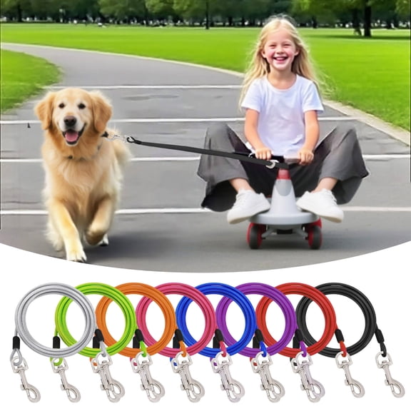 GeBuSn Dog Tie Out 8m Long Dog Leash With Swivel Clips Chains For Outside Yard Camping 1pc (Black)