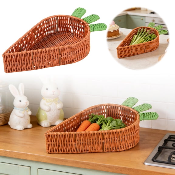GeBuSn Easter Basket Handwoven Woven Storage ,Carrot Shape Snack Holder For Home Kitchen And Parties Functional Food (Orange)