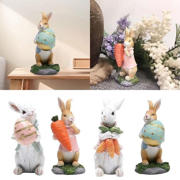 GeBuSn Easter Bunny Crafts Resin Rabbit Hug Carrot Figurine Easter Cute Rabbit Statue For Home Desktop Garden Decoration (A)