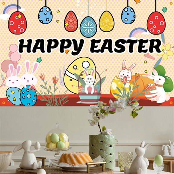 GeBuSn Easter Scene Photography Background Cloth Easter Holiday Party Background Banner (A)