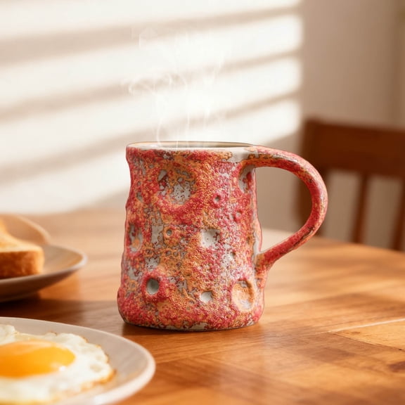 GeBuSn Glazed Cloud And Moon Mug Ceramic Coffee Cup For Hot Chocolate Comfortable Handle Drinkware (Red)