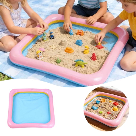 GeBuSn Inflatable Sandbox Pool,Inflatable Sand Tray,Portable Sand Box with Molds,PVC Inflatable Sand Molds,Purpose Sand Game Easy To Inflate And Deflate Portable Summer Beach Backyard (64x63cm)