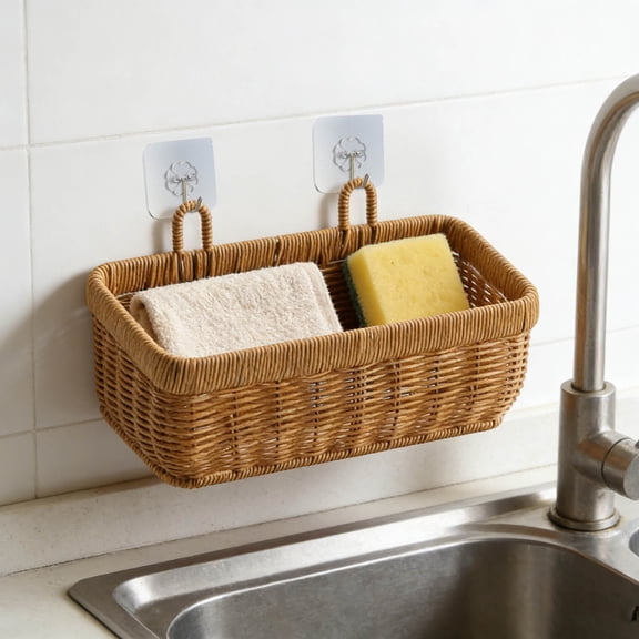 GeBuSn Large Brown Imitation Hanging Storage Wall Mounted Kitchen Organizer For Pantry Produce And Fruit (B)