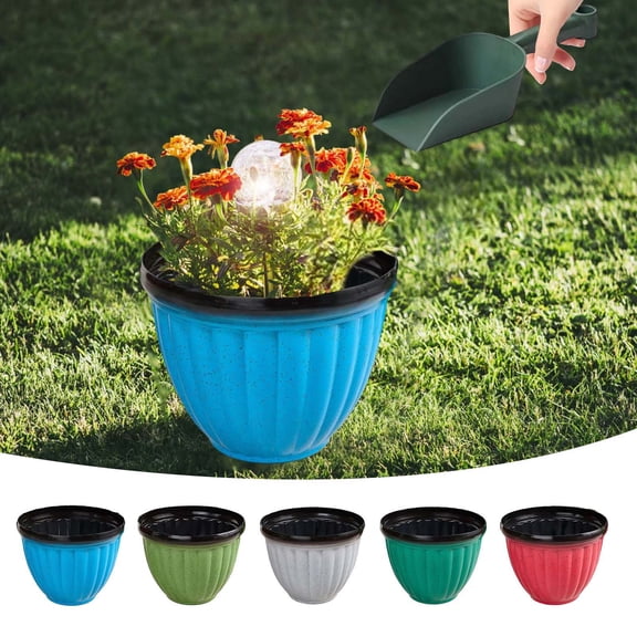 GeBuSn Large Ribbed Plastic Planter Pots For Indoor Outdoor Garden Lightweight Durable Flower Pot With Hole Recyclable Design (Green)