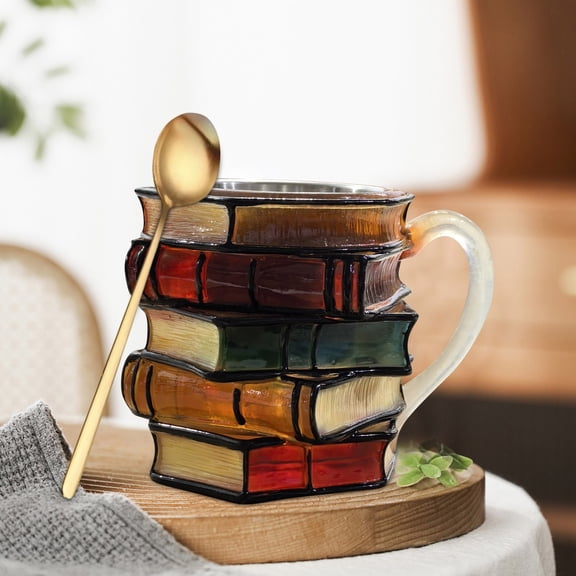 GeBuSn Literary Retro Painted Book Cup Hand Painted Literary Theme Hand Painted Mug Book Shape Coffee Cup Reading Lover Study Water Cup