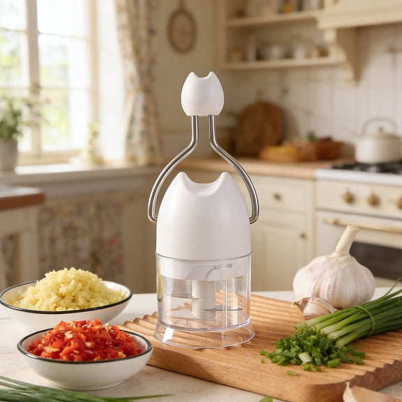 GeBuSn Manual Hand Crank Food Processor For Efficient Mincing And Chopping Of Garlic Peppers And Various Ingredients (White)