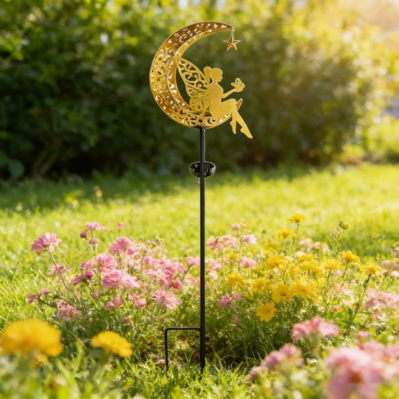 GeBuSn Moon And Fairy Solar Garden Lights,Outdoor Decor,4 Styles Antique Lights With Ground Solar Powered Patio For Walkway Backyard Patio Lawn Pathway Decorations (C)