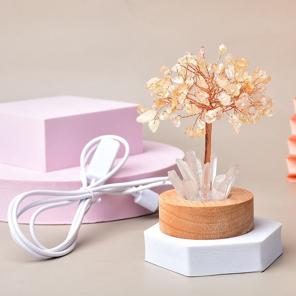 GeBuSn Natural White Crystal Quartz Tree Lamp With LED Base Feng Shui Tree For Home Stone Night Light (Yellow)