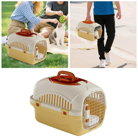 GeBuSn Plastic Cat And Dog Bed Hard Travel Pet Top Front Loading Ventilated Cat Cage For Small Dogs Traveling Hiking And Camping (Yellow)
