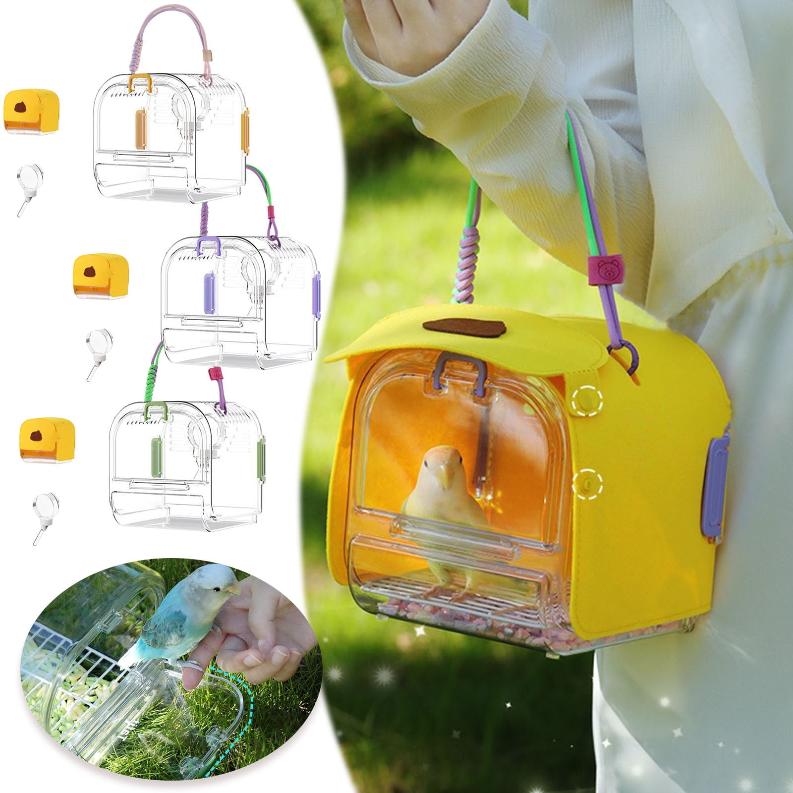View of GeBuSn Portable Plastic Bird Cages Lightweight Ventilated Travel Bird ...