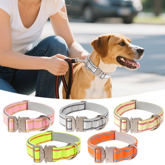 GeBuSn Reflective Nylon Dog Collars Reinforced Heavy Duty Pet Collar With Metal Quick Release Buckle Adjustable For Medium And Large Dogs(28 36cm)1pc (Grey)
