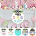thumbnail image 1 of GeBuSn Set Of 5 Easter Bunny Wooden Welcome Signs Round Hanging Door Decorations With Floral Wreaths Spring For Front Porch And Home 1pc （A）, 1 of 10