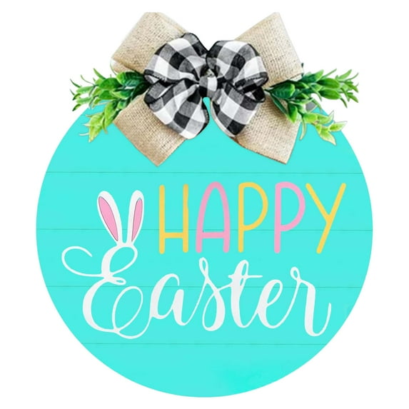 GeBuSn Set Of 5 Easter Bunny Wooden Welcome Signs Round Hanging Door Decorations With Floral Wreaths Spring For Front Porch And Home 1pc (D)