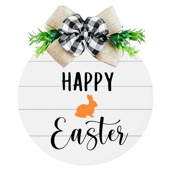 GeBuSn Set Of 5 Easter Bunny Wooden Welcome Signs Round Hanging Door Decorations With Floral Wreaths Spring For Front Porch And Home 1pc （E）