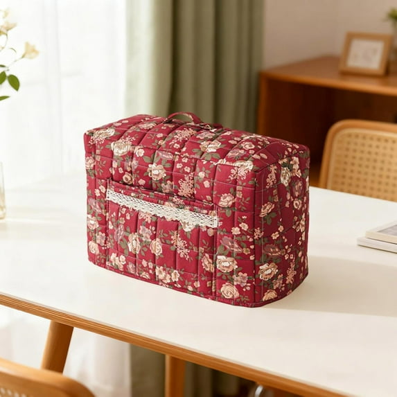 GeBuSn Sewing Machine Cover Floral Quilted Sewing Machine Cover With Pocket Craft Room Sewings Organizer Sewing Machine Storage Cover With Protective Layer And Built In Compartments (Red)