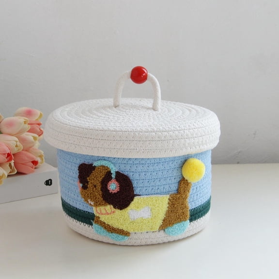 GeBuSn Small Woven Storage With Lid Cute Animal Toy Organizers Rope Storage For Living Room Area Decorative Small Rope Boxes With Lid Handwoven Rope Decorative Storage For (Dark Purple)