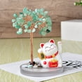 thumbnail image 1 of GeBuSn Solar Powered Waving Cat With Tree Base Handmade Crystal Stone Feng Shui Desk Ornament For Home (Green), 1 of 5