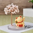 thumbnail image 1 of GeBuSn Solar Powered Waving Cat With Tree Base Handmade Crystal Stone Feng Shui Desk Ornament For Home (Pink), 1 of 4