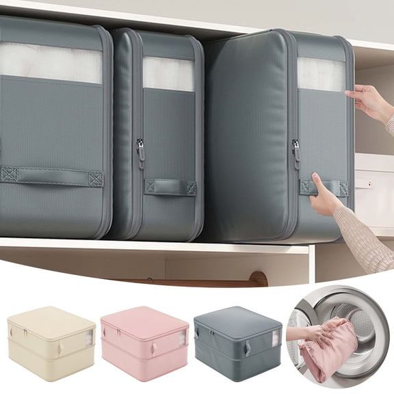 GeBuSn Space Saving Storage Organizer With Compression Feature Satin Fabric Purpose Storage Bag For Bedding And Clothing Foldable Design For Home And Closet Organization (Grey)