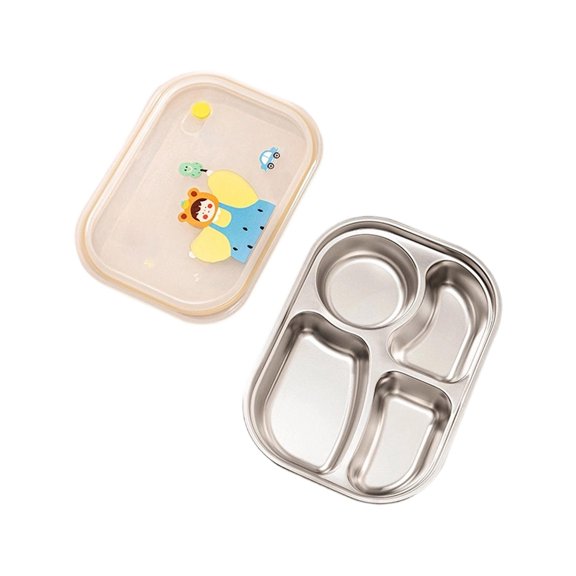 GeBuSn Stainless Steel Plates With Lid,Specific Dinner Plate With Large Capacity Bento Featuring Separate Compartments For Different Dishes (1PC A)