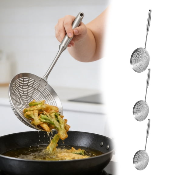 GeBuSn Stainless Steel Strainer For Deep Wok Fat Straining Spoon Slotted With Holes Kitchen Cooking Utensil Mesh For Frying Fryer Pasta Egg Food Soup (13.5cm)