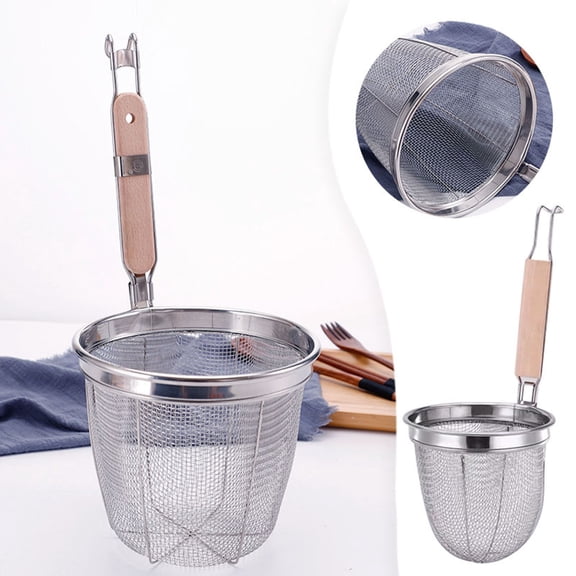 GeBuSn Stainless Steel Strainer With Wooden Handle Fine Mesh Food Strainer For Pasta And Ravioli 35x14cm