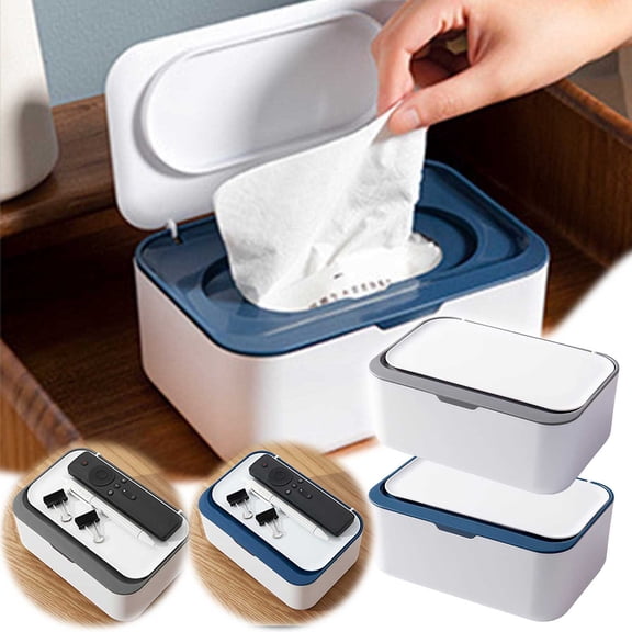 GeBuSn Wipes Dispenser Hygienic Wet Wipes Container With Flip Top Lid For Home Use Keeps Wipes Fresh Moist And Clean Plastic Storage Organizer (Blue)