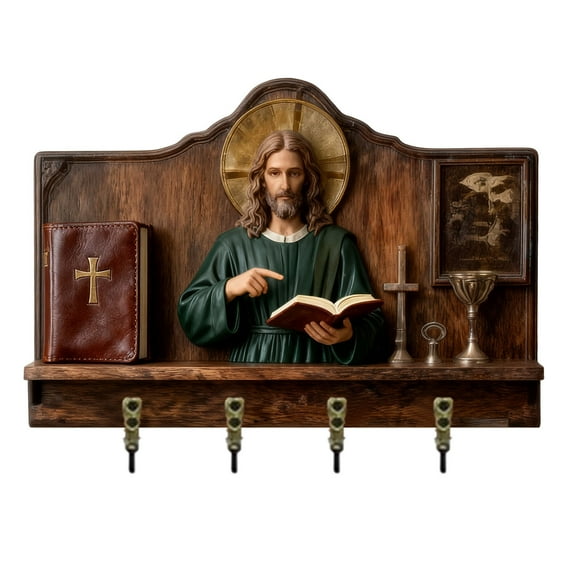 GeBuSn Wooden Multifunctional Home Key Holder 2D Flat Wall Art Keychain Holder With 4 Hooks Autumn Wall Mounted Key Rack Welcome Sign Home (C)