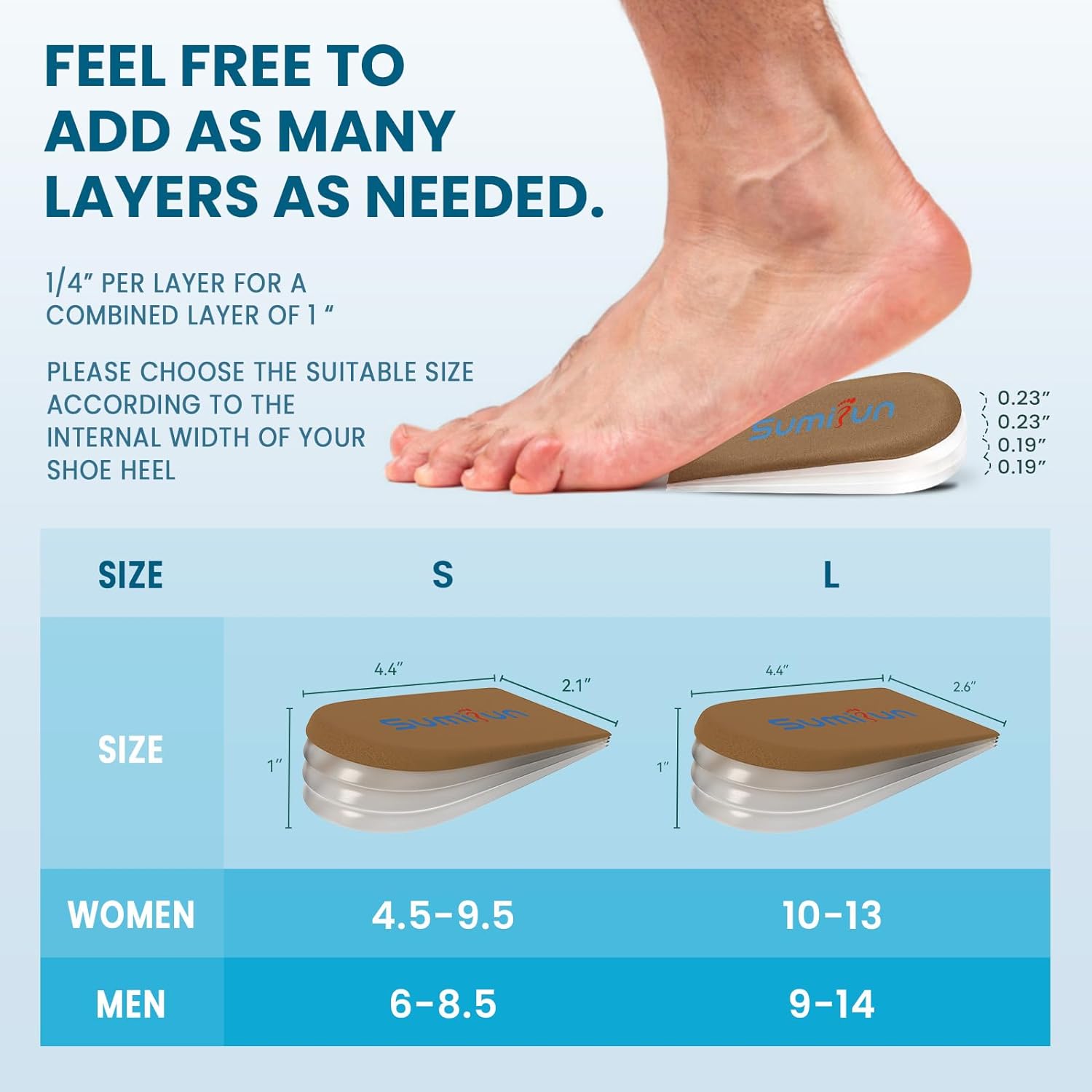 GeLan12 Adjustable Shoe Lift 4 Layer Heel Lifts for Uneven Legs, Leg