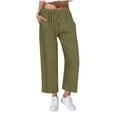 thumbnail image 1 of Zuesphe Khakis Pants for Women Straight Leg Short Capris for Women Plus Size Womens Wide Leg Pants with Pockets High Waist Cargo Pants Women Short, 1 of 4