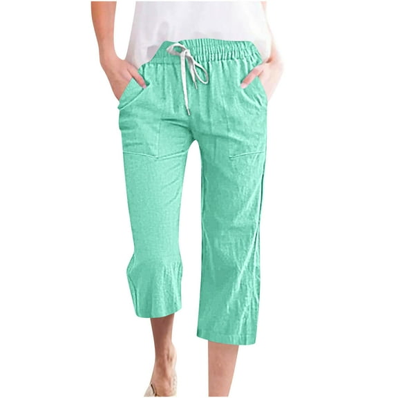 Zuesphe Womens Casual Pants Cotton Capri Pants for Women Plus Size Pull on Flowy Pants for Women Petite Cargo Pants Women Baggy Plus Size