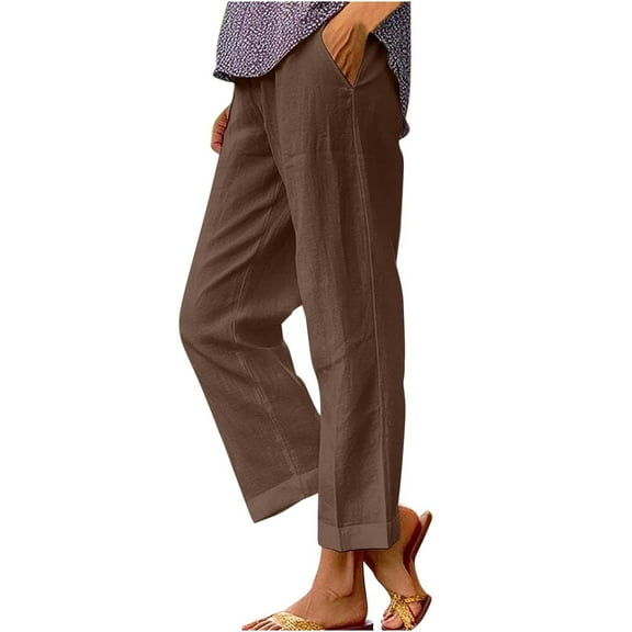 Zuesphe Womens Casual Pants with Pockets Capri Pants for Women Stretch Waist Flowy Pants for Women Dressy Petite Cargo Pants Women Stretchy Waist