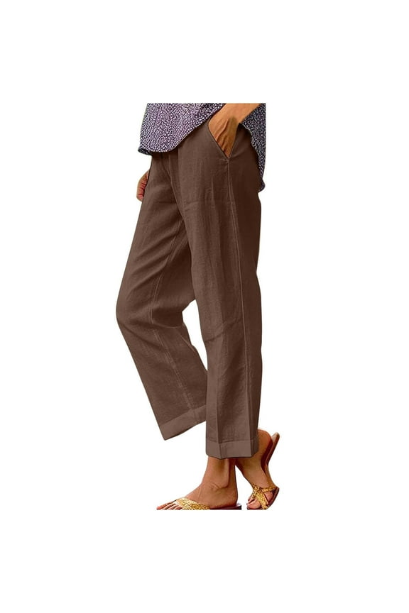 Womens Casual Pants with Pockets Capri Pants for Women Stretch Waist Flowy Pants for Women Dressy Petite Cargo Pants Women Stretchy Waist