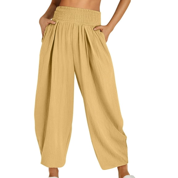 Zuesphe Womens Pants Dressy Casual Petite Short Cotton Capri Pants for Women Elastic Waist Flowy Pants for Women Petite High Waist Cargo Pants Women Wide Leg