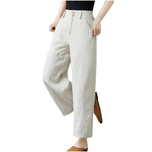 Zuesphe Womens Pants with Pockets and Elastic Waist Capri Pants for Women 3 Pack Flowy Pants for Women High Waist Cargo Pants Women Baggy